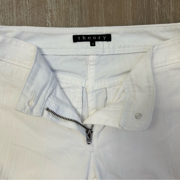 Theory White Slim Ankle Pants 0 Cotton Stretch Zip Hem Work Classic - Picture 5 of 12